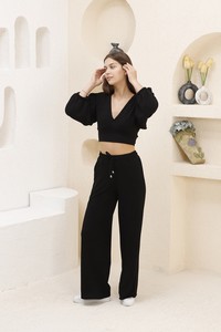 Topshow Siyah Crop Toptan Bluz #4