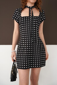 Puantiyeli Saten Toptan Elbise - Siyah | D2978 - Topshow #4