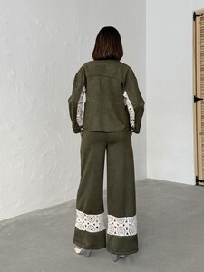 Lace Detailed Wide Leg Women's Pants - Khaki | Topshow #5