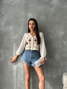 Topshow Kiremit Düğmeli Kısa Toptan Hırka F0022 #3