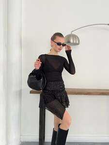 Topshow | Pullu Asimetrik Etek - Siyah | D2932 #3