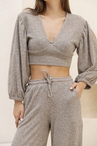 Crop Toptan Bluz - Bej | TOPSHOW #4