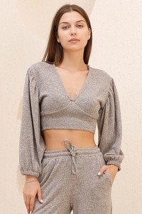 Crop Toptan Bluz - Bej | TOPSHOW