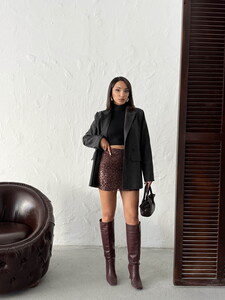 Topshow Pullu Etek - Kahve | F1980 #3