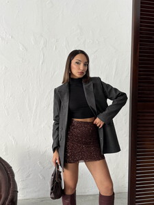 Topshow Pullu Etek - Kahve | F1980 #2