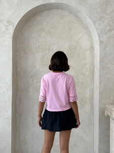 D 2705 Dantel Detaylı Crop Tişört - PEMBE #5