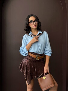 Topshow  | Pullu Asimetrik Etek - Kahve | D2932 #2