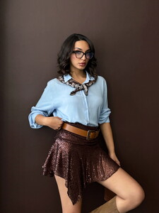 Topshow  | Pullu Asimetrik Etek - Kahve | D2932 #3