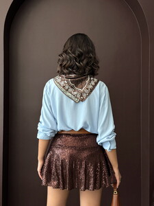 Topshow  | Pullu Asimetrik Etek - Kahve | D2932 #5