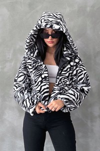 Leopar Bskılı Pejuş Toptan Mont - Siyah Zebra | TOPSHOW #2