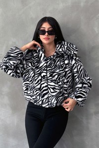 Leopar Bskılı Pejuş Toptan Mont - Siyah Zebra | TOPSHOW #1