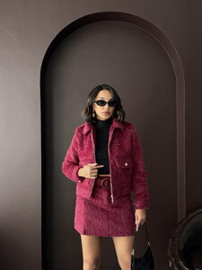 Suni Kürk Görünümlü Mini Etek  - BORDO #4