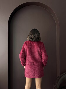 Suni Kürk Görünümlü Mini Etek  - BORDO #5
