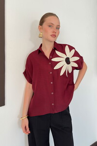 D 2890 ÇİÇEK DETAYLI GÖMLEK - BORDO