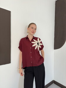 D 2890 ÇİÇEK DETAYLI GÖMLEK - BORDO #3