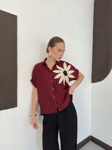 D 2890 ÇİÇEK DETAYLI GÖMLEK - BORDO #2
