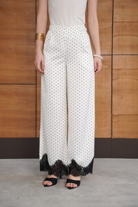 D 2970 PUANTİYELİ PAÇASI DANTELLİ SATEN PANTOLON - KREM #5