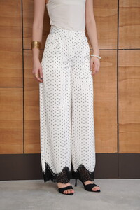 D 2970 PUANTİYELİ PAÇASI DANTELLİ SATEN PANTOLON - KREM #4