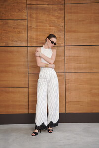 D 2970 PUANTİYELİ PAÇASI DANTELLİ SATEN PANTOLON - KREM #2