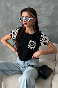 Topshow Siyah Kolu Tiğişi Toptan Bluz #1