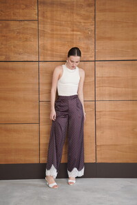 D 2970 PUANTİYELİ PAÇASI DANTELLİ SATEN PANTOLON - KAHVE #3