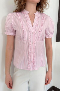 D 3021 ÇİZGİLİ FIRFIRLI GÖMLEK - PEMBE #4