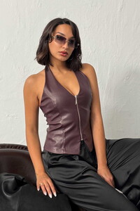 Topshow Sunideri Fermuarlı Toptan Yelek - Bordo | F2036 #1