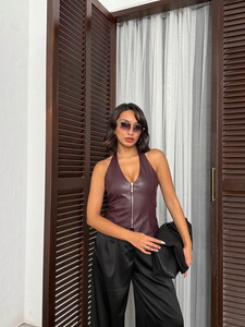 Topshow Sunideri Fermuarlı Toptan Yelek - Bordo | F2036 #3