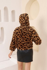 Topshow Kahve Leopar Peluş Toptan Mont #5