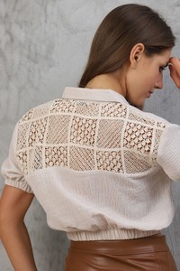 Topshow Taş Arkası Dantelli Keten Toptan Gömlek