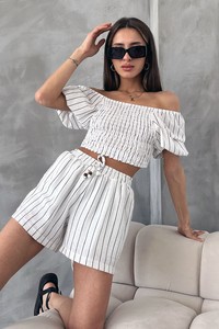 Topshow Beyaz Çizgili Toptan Şort