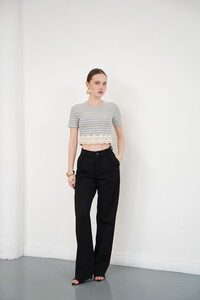 Topshow Siyah Çizgili Eteği Dantelli Çizgili Toptan Bluz #2