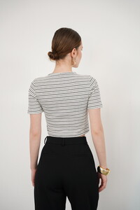 Topshow Siyah Çizgili Eteği Dantelli Çizgili Toptan Bluz #5