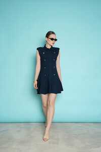 D 2974 OMUZU APOLETLİ SIFIR KOL MİNİ ELBİSE - LACİVERT #3