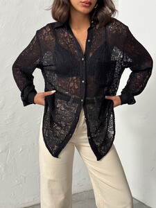 F 1880 PİLİSE DANTEL GÖMLEK - SİYAH #4