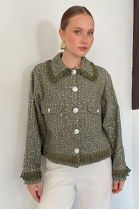 F 2144 PÜSKÜL DETAYLI  PULLU CEKET - HAKİ