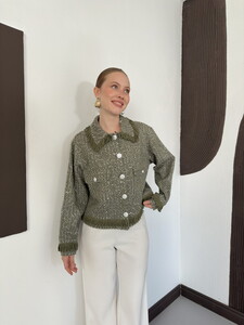 F 2144 PÜSKÜL DETAYLI  PULLU CEKET - HAKİ #2