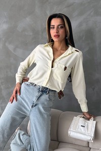 Topshow Sarı Kemer Detaylı Çizgili Toptan Gömlek