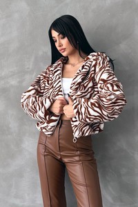Leopar Bskılı Pejuş Toptan Mont - Taba Zebra | TOPSHOW