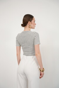 Topshow Lila Cizgili Eteği Dantelli Çizgili Toptan Bluz #5