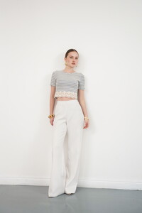 Topshow Lila Cizgili Eteği Dantelli Çizgili Toptan Bluz #2