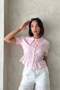 D 2813 YAKA DETAYLI BÜZGÜLÜ GÖMLEK - PEMBE #1