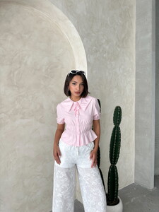 D 2813 YAKA DETAYLI BÜZGÜLÜ GÖMLEK - PEMBE #3