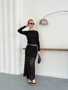 Dantel Toptan Abiye Etek- Siyah | TOPSHOW | F1887 #3