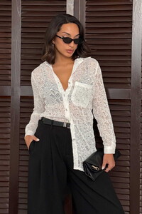 F 1880 PİLİSE DANTEL GÖMLEK - KREM #1