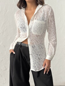 F 1880 PİLİSE DANTEL GÖMLEK - KREM #3