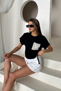 Topshow Siyah Cep Detaylı Toptan Bluz