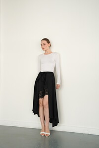 D2976 DANTEL DETAYLI SATEN ETEK - SİYAH #2