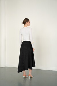 D2976 DANTEL DETAYLI SATEN ETEK - SİYAH #5