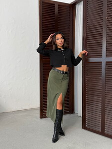 F 2033 FİTİLLİ KADİFE ETEK - HAKİ #2